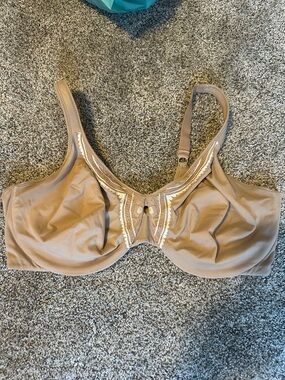 Olga Beige Full Coverage Underwire Bra with Embroidered Trim 42DD